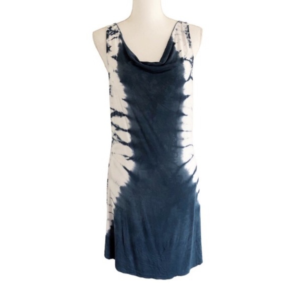 Chaser NWT Tie Dye Blue And White Cowl Neck Tank Dress Medium - Picture 8 of 8